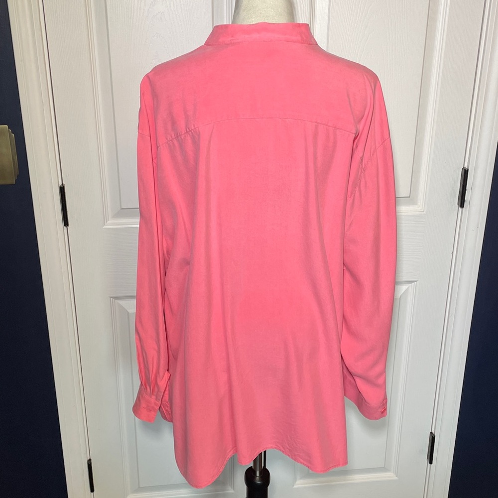 Vintage Anne Fontaine Silk Bright Coral-Pink Tab Collar Blouse Size 22 - Picture 5 of 8